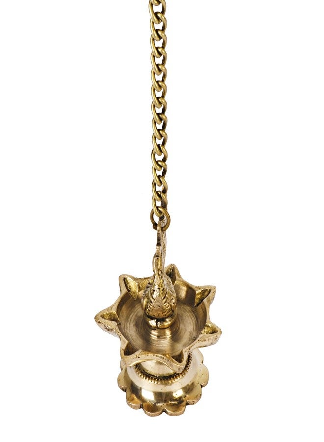 APKO Handmade Antique Ethnic Peacock Design 7 Oil Wick Brass Hanging Diya, Brass Diyas for Decoration, Temple Decor (Pack of 2) - Image 2